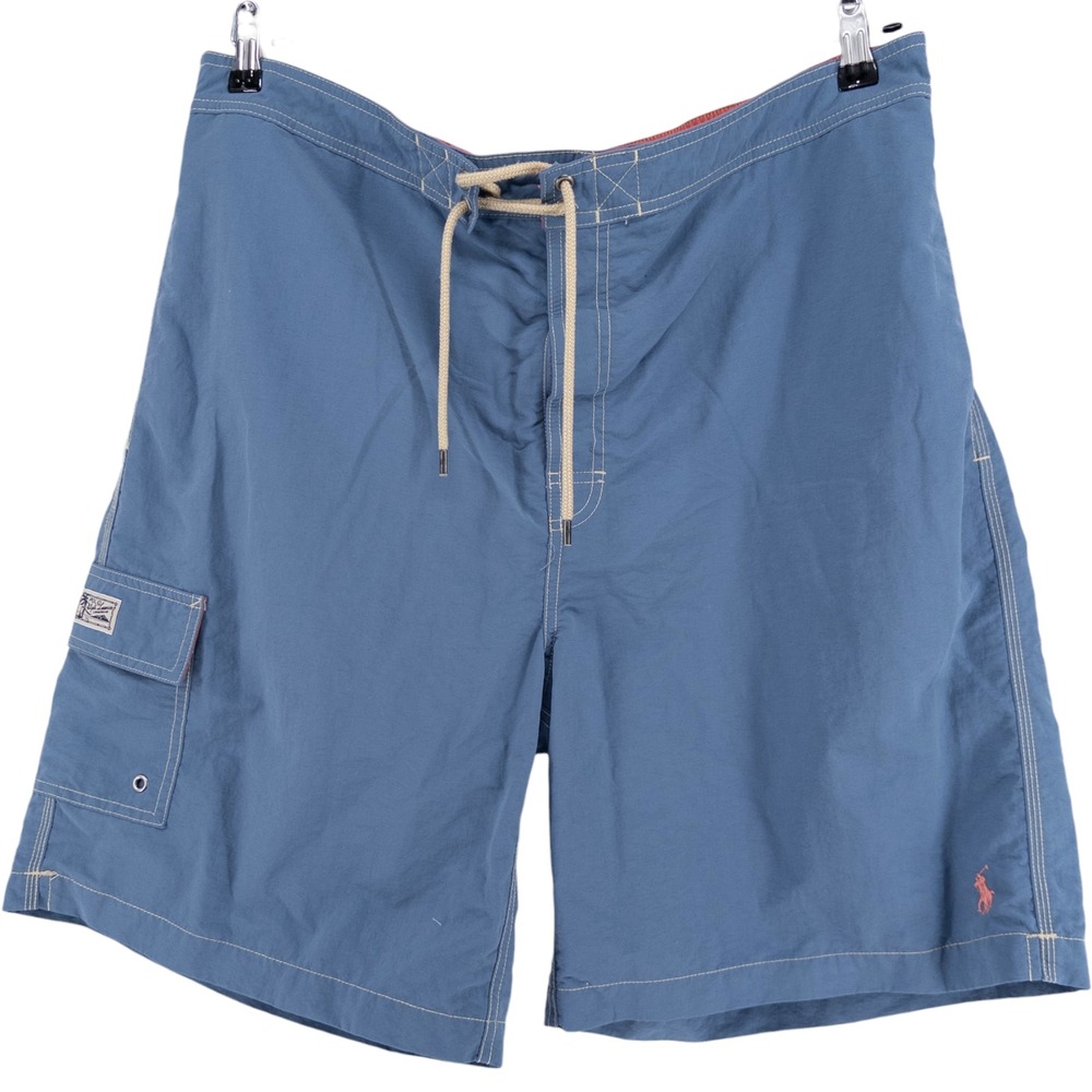 Vintage Polo Ralph Lauren Mens 1XB Big Blue Cargo Swim Board Trunks Pony 90s Y2K